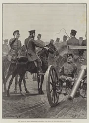 De terugkeer van prins Alexander naar Bulgarije, de prins op het oefenterrein in Rustchuk